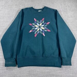 Pro Spirit Sweatshirt Womens S Green Good Vintage‎ Plaid Patchwork Star Crewneck